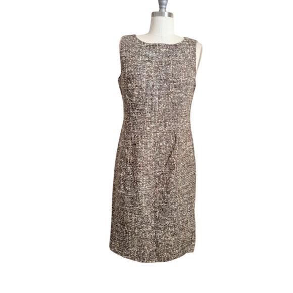 Talbots Collection 8P Tweed Sleeveless Shift Dress Brown Wool Blend Career - Picture 1 of 6